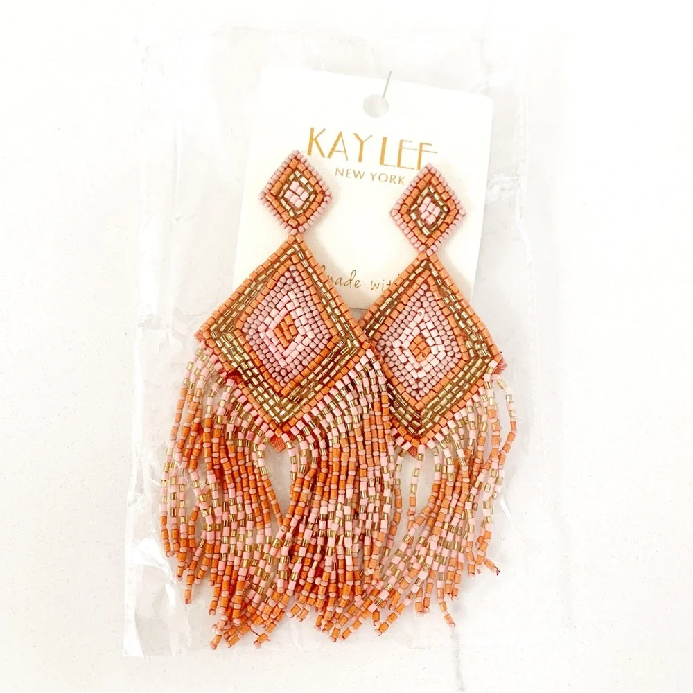 💝 FINAL SALE KAYLEE Handmade Beaded Tassel Earrings- Boho Drop Fringe Ea… - Picture 7 of 10